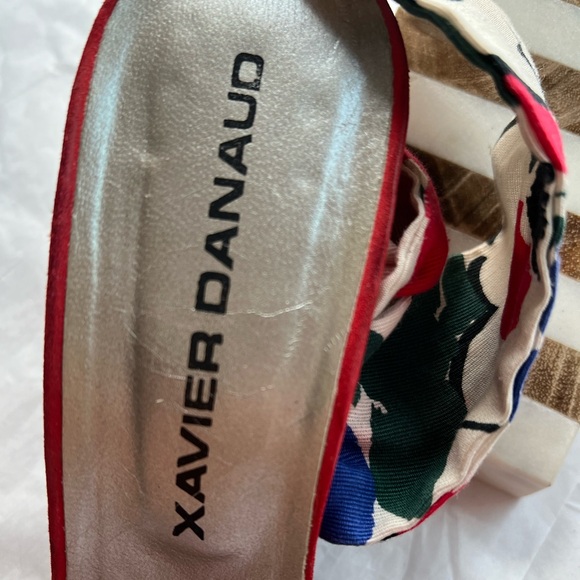 VTG 80s Xavier Denaud red suede heels scarf strap sz 8 Paris Made in Spain - Picture 5 of 14